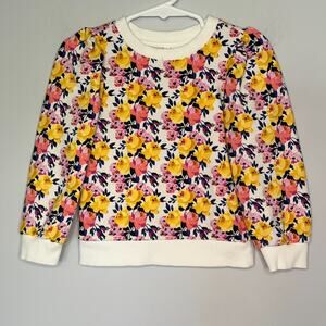 Janie & Jack Toddler Floral Puff Sleeve Sweatshirt Size 2T Yellow Pink Preppy